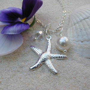 Bridesmaid Jewelry White Wedding Necklaces with Starfish Charm Beach Destination Wedding Jewelry image 4