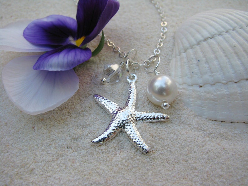 Bridesmaid Jewelry White Wedding Necklaces with Starfish Charm Beach Destination Wedding Jewelry image 4