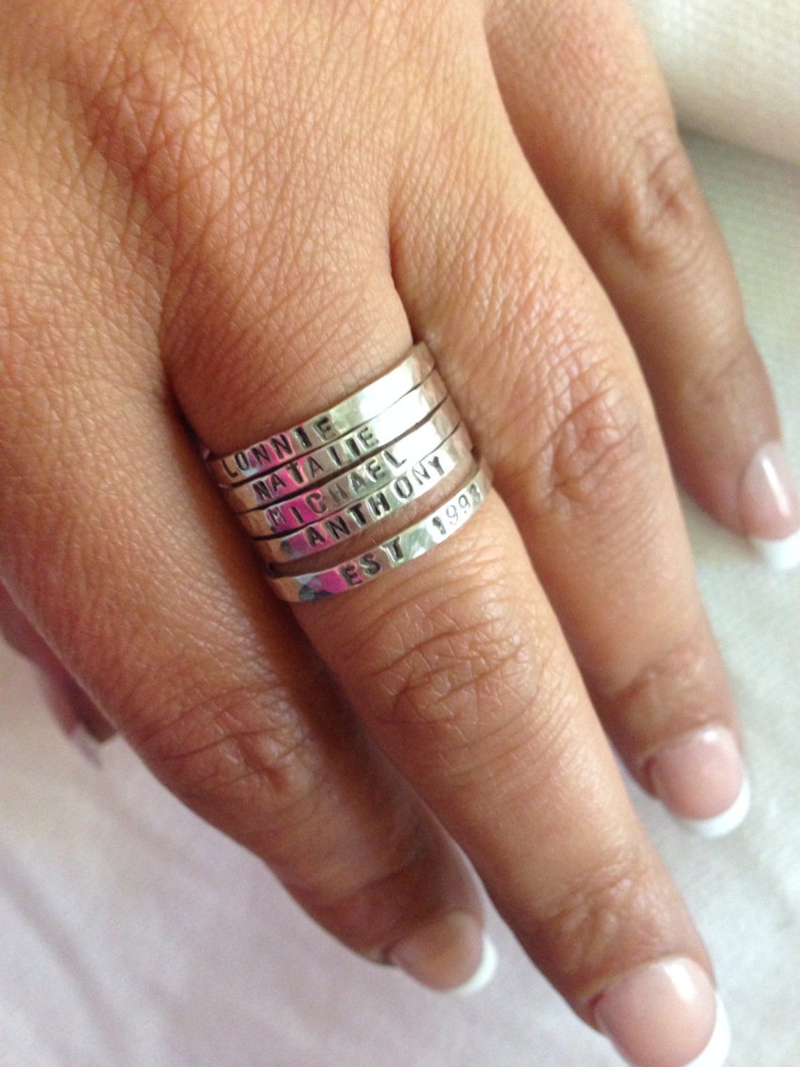 Mothers Day Gift. Mom Rings. Family Rings. 2mm Hammered Etsy