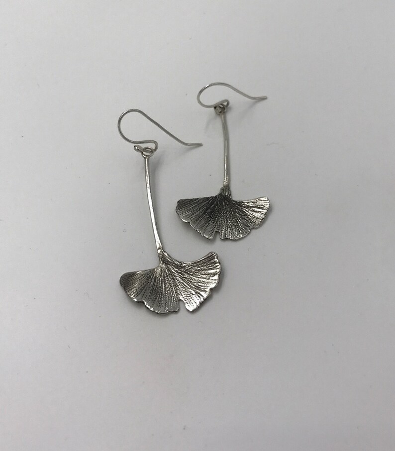 Ginkgo Leaf Earrings in Sterling Silver All Handmade the Etsy