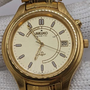 Rare Seiko Kinetic Gold-Plated Dress Watch - 5M42-0A19 - Skeleton Case Back Display