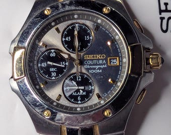 Vintage Y2K  Seiko Coutura Chronograph: Two-Tone Sports Watch with Box