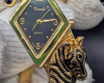 Vintage 1980s Xanadu Snake Watch Diamond Case Gold Plated Quartz Mineral Crystal Fashion Timepiece