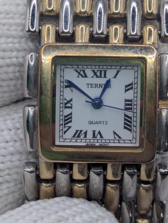 Vintage Bijoux Terner Two-Tone Watch: Roman Numeral Square Face