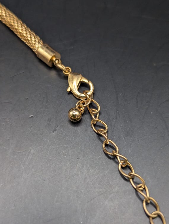 1960s Red Lucite Bib Necklace, Rhinestone Goldton… - image 3