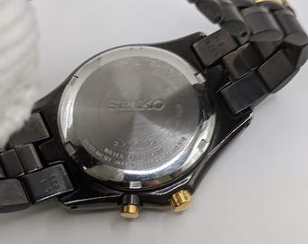 Vintage Seiko Kinetic Automatic Watch Black Gold Two-tone  display picture 1