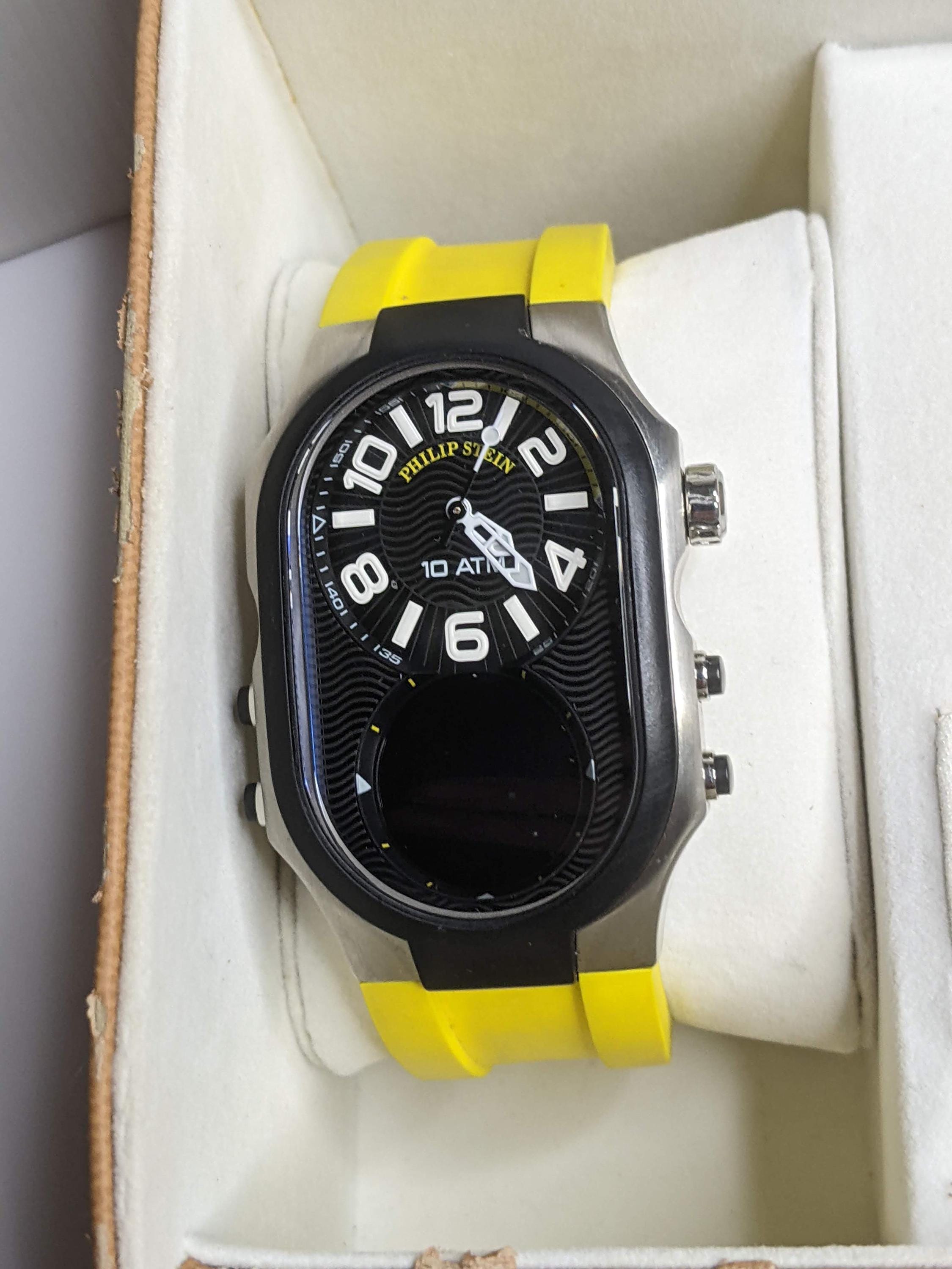 Philip Stein PS3X Chronograph Watch: Yellow Sport Model, Full Set