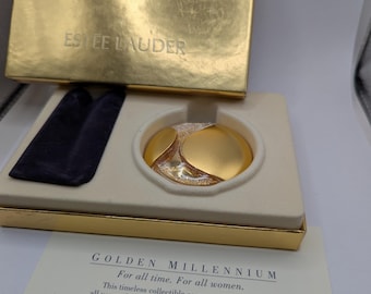 Vintage Estee Lauder Powder Compact: Gold & Mother of Pearl Pocket