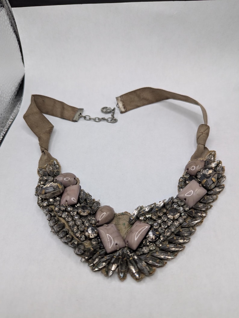 Rare Art Deco Wing Toned Collectible Reference: Rare 1920S Art Deco Wing Necklace Smoky Crystal Rhinestone Jazz
