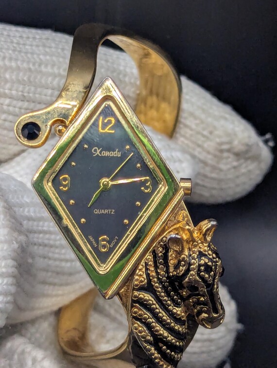 Vintage 1980s Xanadu Snake Watch Diamond Case Gold Plated Quartz Mineral Crystal Fashion Timepiece