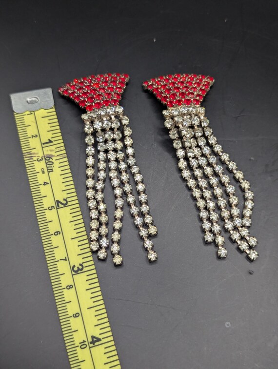1950s Rhinestone Waterfall Clip Earrings: Ruby Re… - image 2