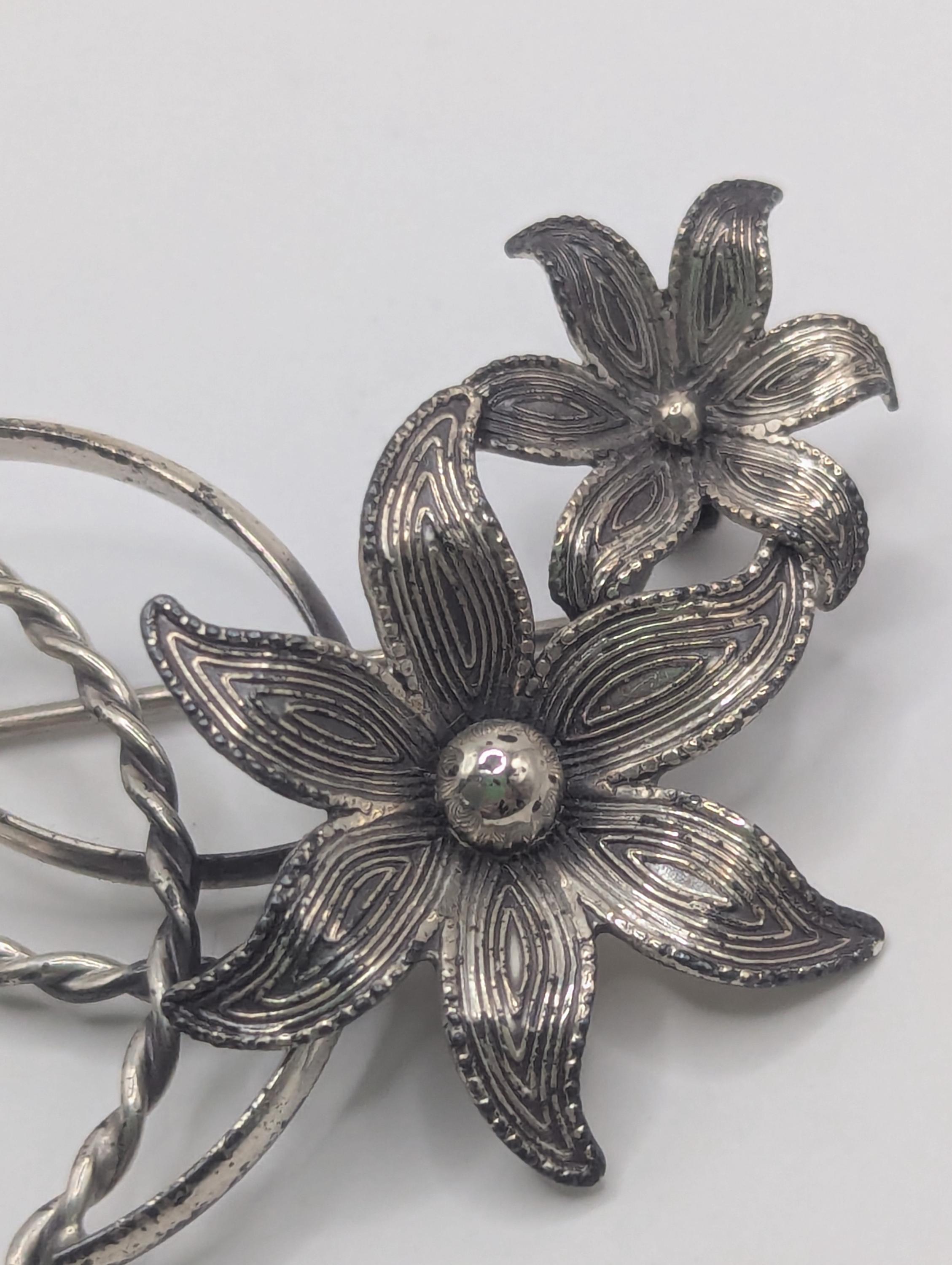 Vintage 1960s Taxco Mexico Sterling Silver & Resin Flower Brooch | 925 Silver | Vintage Sterling Orchid Flower Brooch/pin Taxco Mexico DS - Etsy main image 4