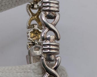 Vintage Italian Sterling Silver X Link Bracelet: Geometric Modern Design