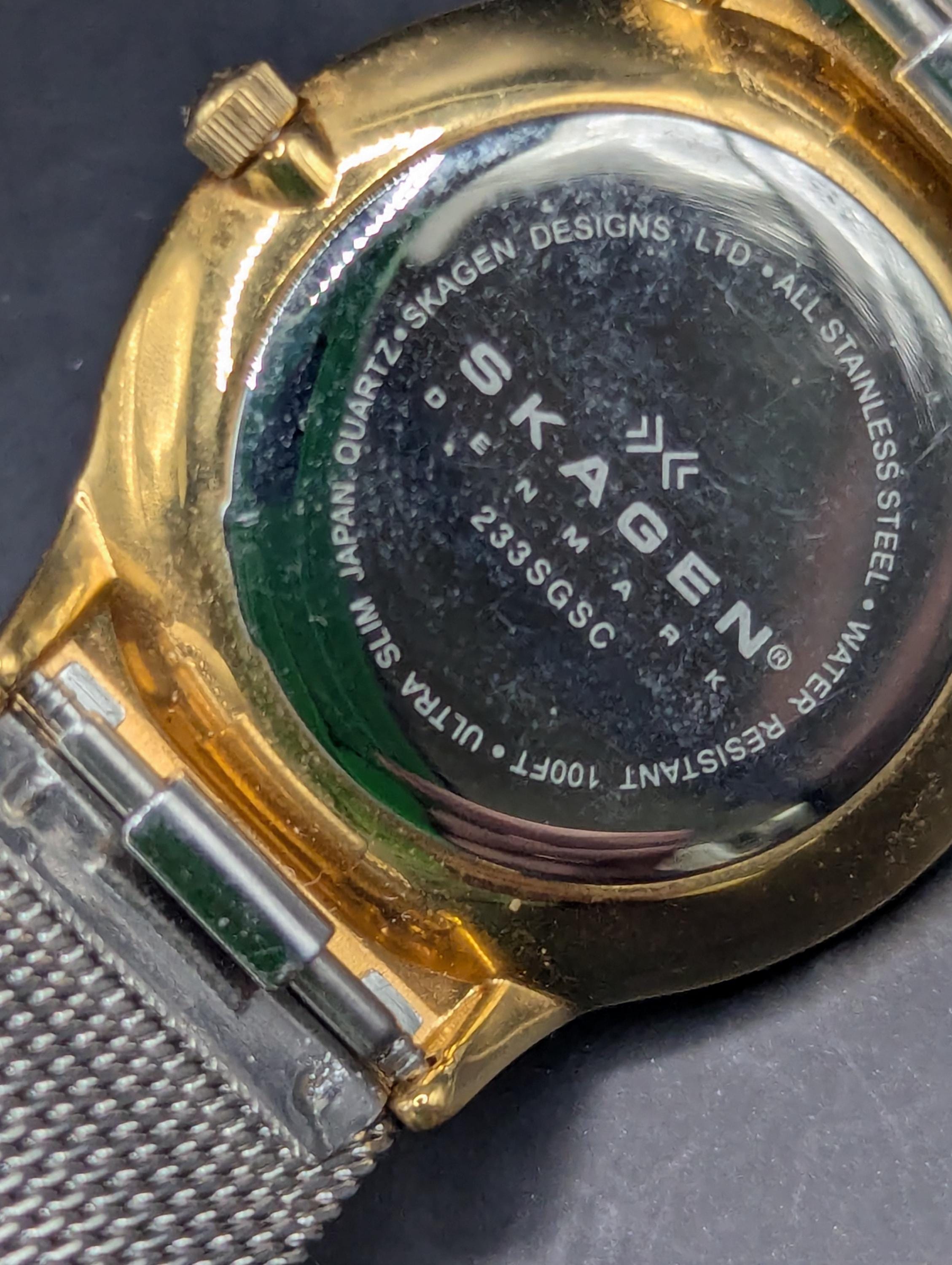 Vintage Skagen Danish Minimalist Watch - Gold Steel Mesh Ultra Slim ...