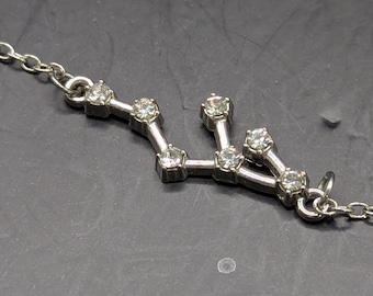 Vintage Cassiopeia Constellation Necklace 1990s Crystal Star Chart Celestial Statement Piece Zodiac Astrology Gift
