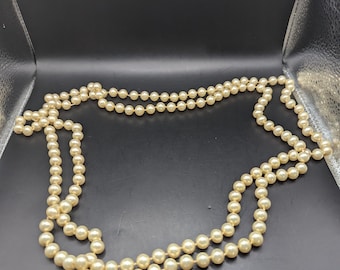 Vintage 1950s Cultured Pearl Opera Necklace, 60" Cream Luster 144.1g Opera Length