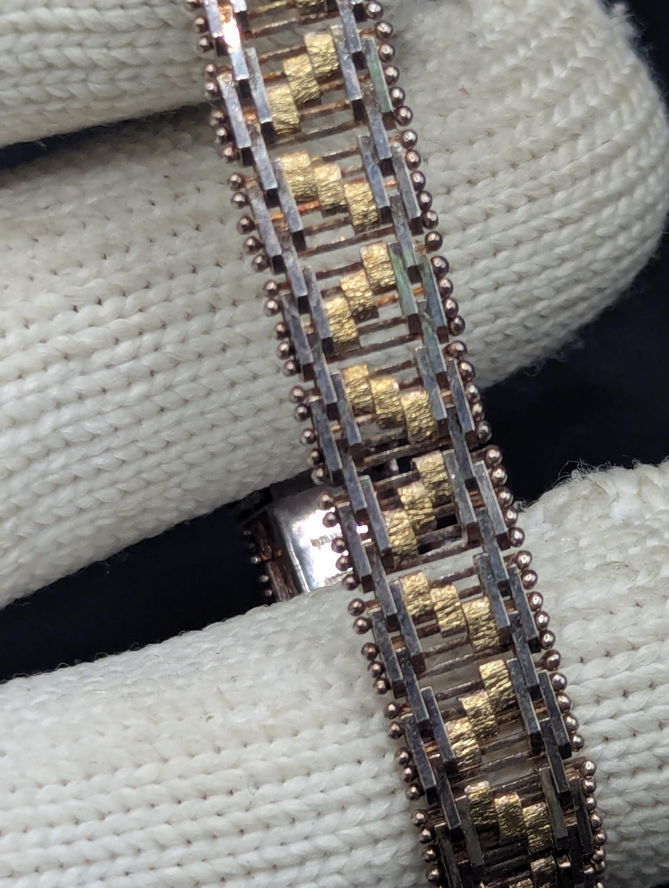 Milor Italy 925 Sterling Silver Gold Vermeil Wide Link Bracelet