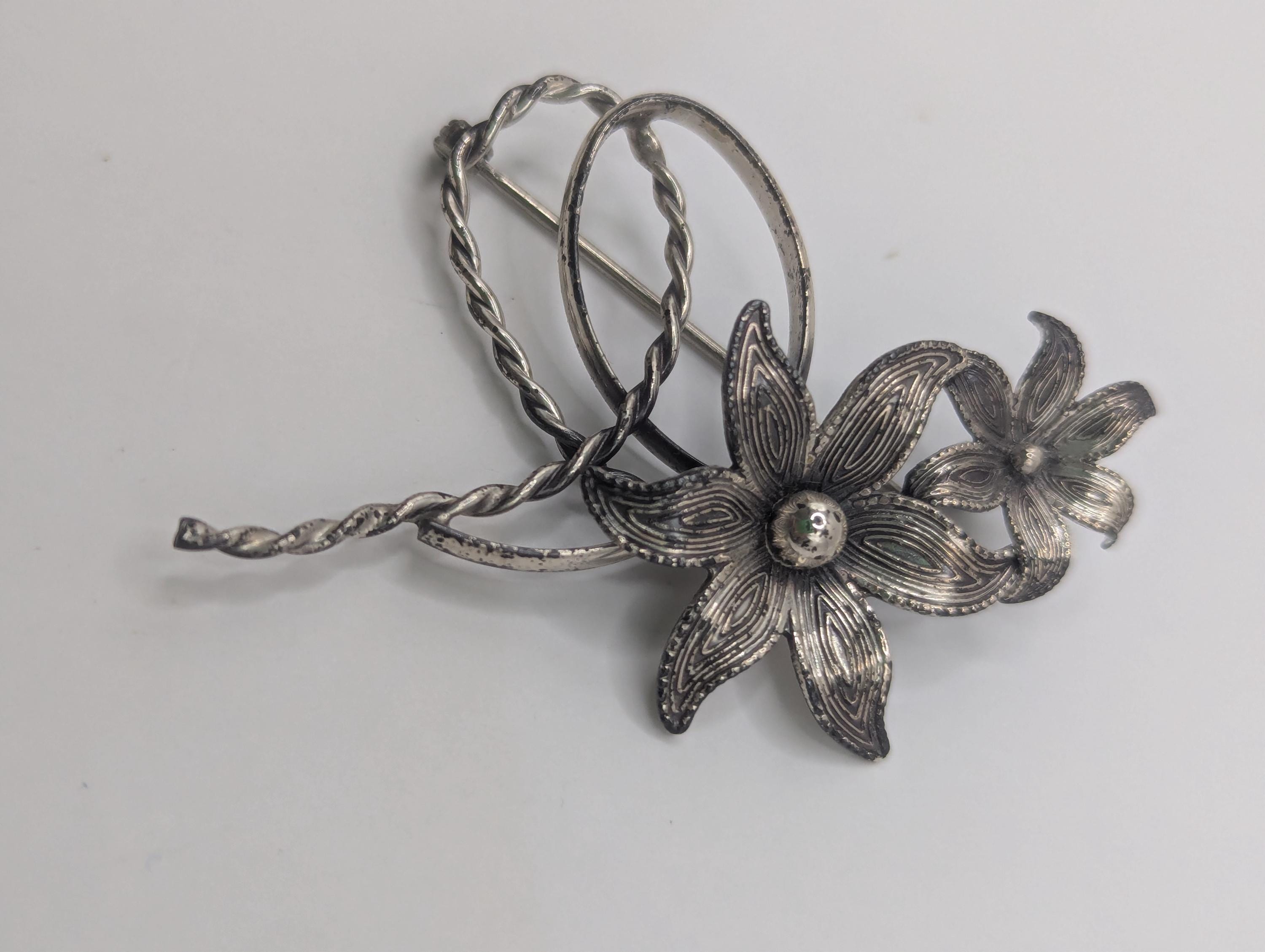 vintage mexico silver ジグザグブローチ 925 Sterling Silver Vintage Mexico Zig Zag Design Pin Brooch