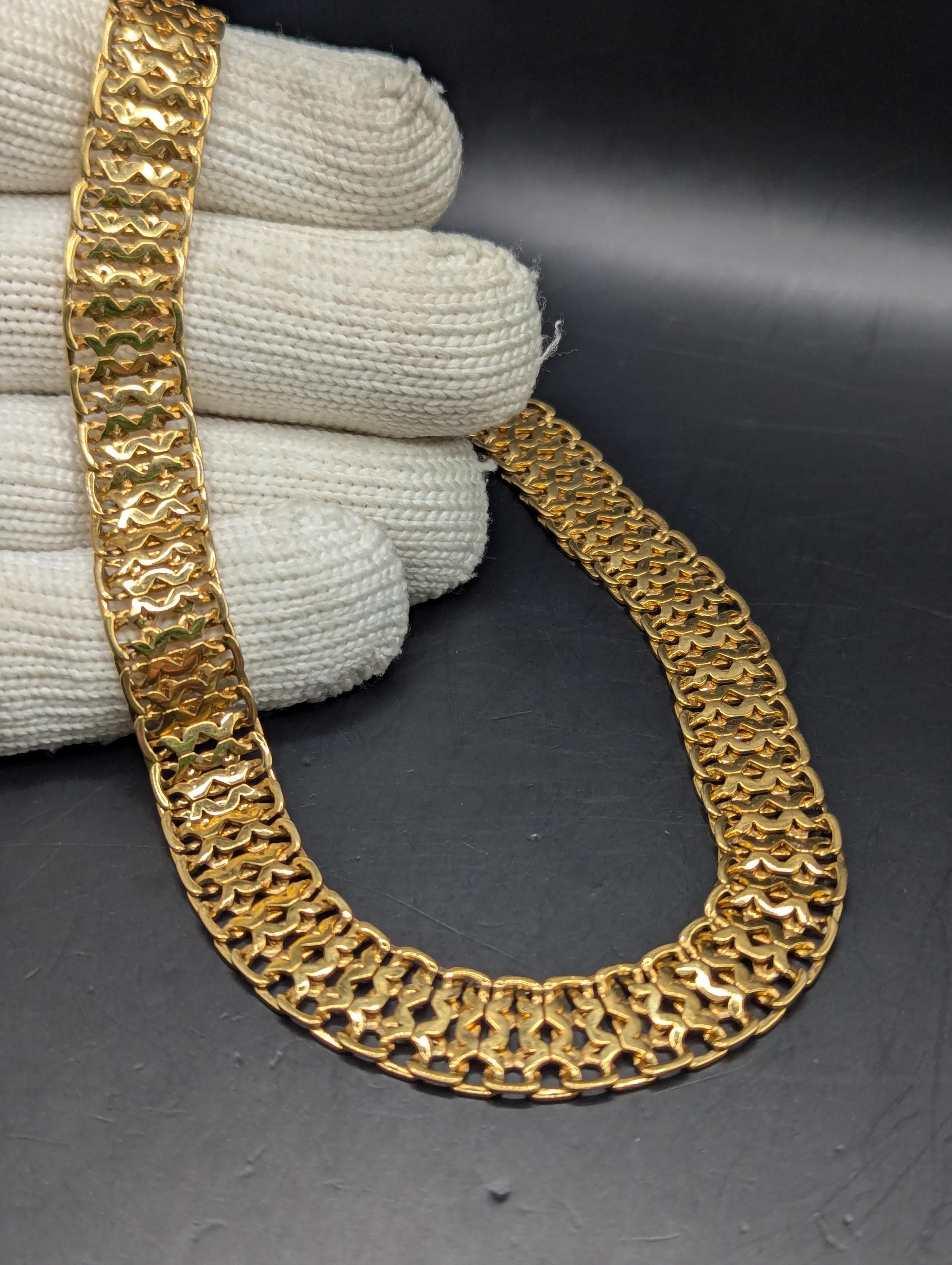 Vintage Monet Gold Tone Woven Chain Necklace, Signed 16.5