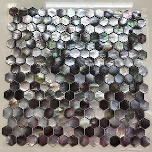 Black Hexagon Mother of Pearl Mosaic Seashell Tile for Bathroom Kitchen Shower Tile