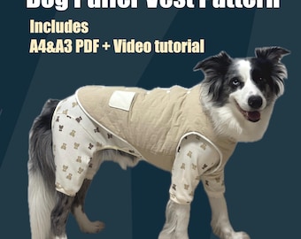 Dog Puffer Vest Sewing Pattern PDF, Quilted Jacket for Small to Large Dogs