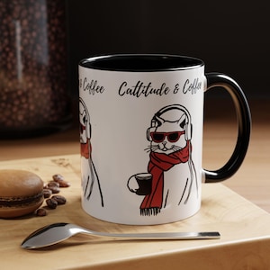 Cat Lover Coffee Mug | Funny Catitude Accent Cup, Whimsical Pet Lover Gift for Coffee & Tea, Cute Cat Mug for Women, Birthday or Christmas