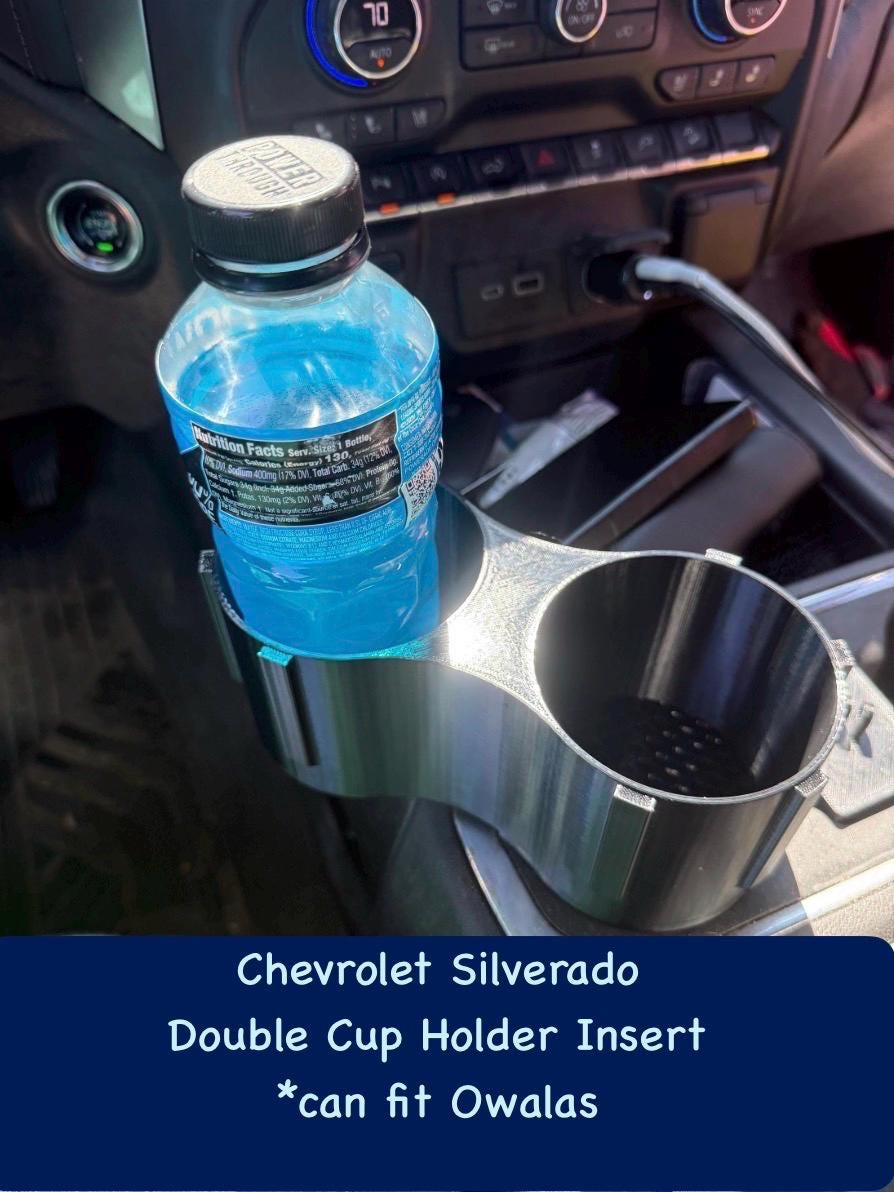 Chevrolet Silverado Double Cup Holder Insert: 4th Gen (2019-Present) 3D Print PETG - Cup holder insert for vehicles