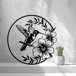 Hummingbird and Flowers 2D Wall Art | Wall Stencil | Wall Tattoo | Lightweight, Renter Friendly Decor for Bird, Nature, & Tropical Lovers
