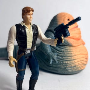 Vintage 90s Kenner Star Wars Han Solo & Jabba the Hutt Complete Loose Set w/ Blaster – Power of the Force