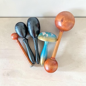Vintage Wooden Darning Mushrooms Eggs Lot Turned Wood Sewing Haberdashery Tools Czechoslovakia