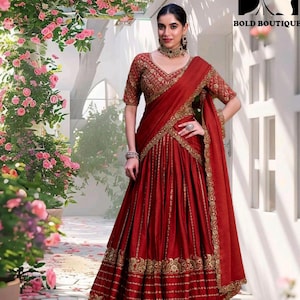 Rost orange lehenga choli in Handarbeit hergestellt in Rangoli Seide lehanga choli sangeet wear ghaghara choli indische Hochzeit Funktion mehendi Funktion Lengha