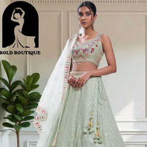 Perfect Pastal Green Georgette lehengacholi For Women Indian wedding sangeet wear party wear readymade ghagara choli Bridesmaids customemade
