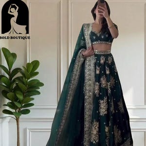 Lehenga Choli con bordado verde Bottol para mujer, lehenga india para boda, lehenga funcional, lehenga para damas de honor, lehnga Ghagra Choli confeccionada para niñas