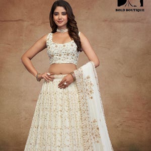 Wonderful White Color Georgette Embroidery Work Lehenga Choli For Women reception wear chaniya choli indian wedding ghagara Function Lahanga