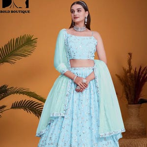Sky blue color Briedsmaids lehanga choli Wedding Ready made lahenga ndian Function lehnga choli Sangeet lengha choli Sequence lengha choli