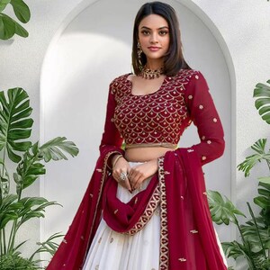 Beautiful white designer lehenga party wear ghaghra choli function lengha choli wedding collection Indian wedding bridesmaid caniya choli