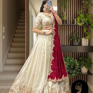 Superhit Embroidered Silk Off White Lehenga Choli Indian Wedding function lehenga Choli party wear Lehenga for her Readymade Chaniya choli