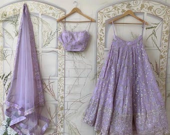 Bereit, Lehnga Choli Lavendel Designer Lehenga Choli indische Hochzeit tragen Chaniya Choli Sangeet Funktion Lehenga für Frauen tragen