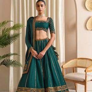 美しいティールグリーンのメヘンディ機能レヘンガチョリインドの結婚式レンガチョリパーティーウェアガーラチョリの花嫁介添人ラハンガチョリレヘンガス