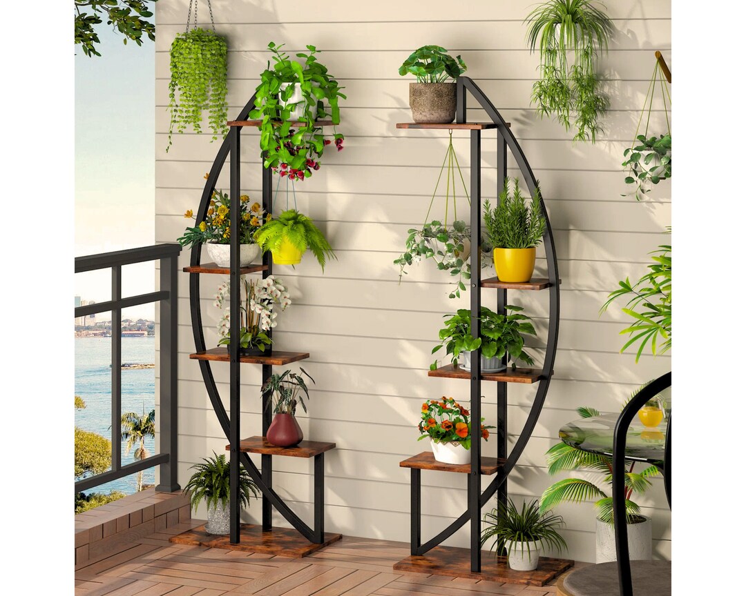 2x Multi-level Wooden Plant Stands Tall 5-tier Metal Flower - Etsy