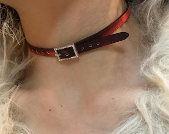 Choker in pelle gotica - Collare da giorno termocromico che cambia il colore da nero a rosso, collana punk regolabile