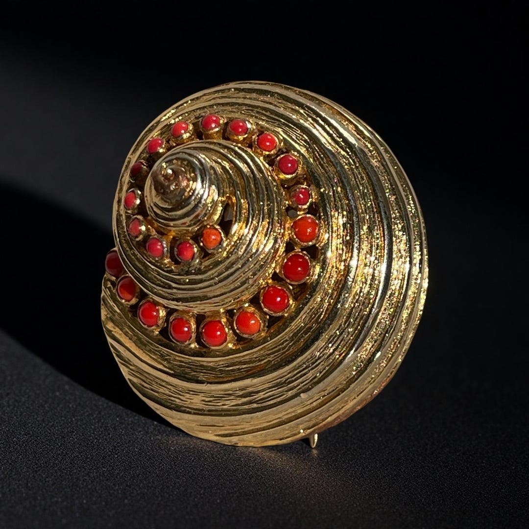 Vintage Nettie Rosenstein Brooch | Signed Gold Spiral Shell Pin