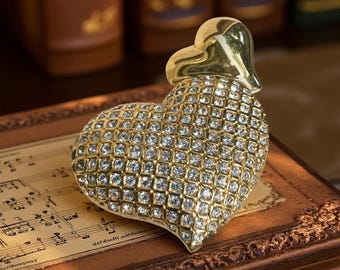 Swarovski Swan Signed Heart Brooch | Gold Tone Crystal Pave Pin | Vintage Sparkling Heart Jewelry | Valentine’s or Holiday Gift for Her