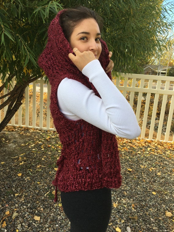 Burgundy Hooded Vest | Etsy
