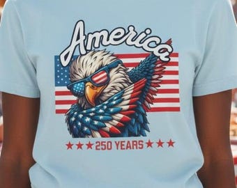 America 250 Eagle Sunglasses Shirt, 4th of July BBQ Tee, Patriotic Flag Shirt, 1776 2026 Independence Day Gift