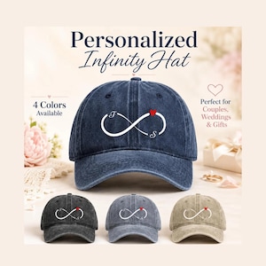 Personalized Infinity Hat, Custom Initial Couple Hat, Anniversary Couples Gift, Valentine Hat, Wedding Gift, Matching Initial Baseball Cap