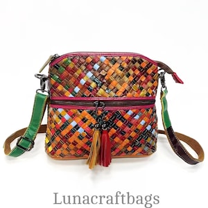 Handwoven Colorful Crossbody Bag – Boho Patchwork Shoulder Purse with Tassels Handmade Artisan Bag for Women