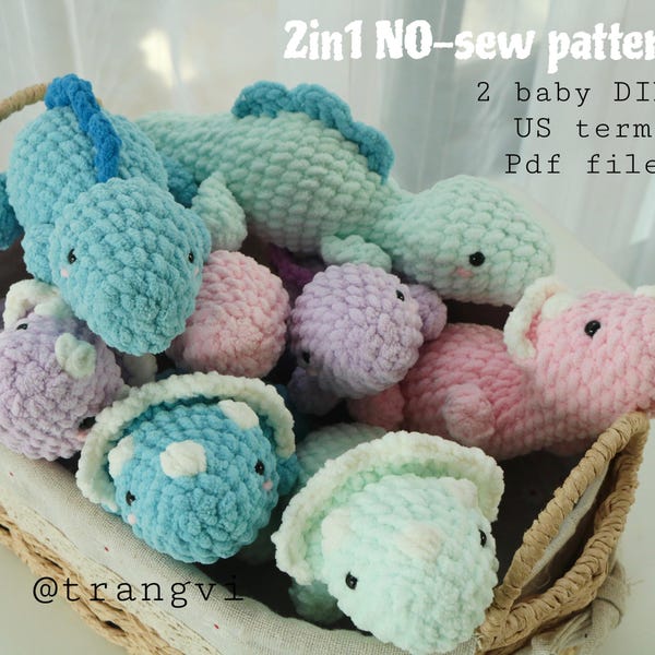 2in1 - No-sew DINOsaurs crochet patterns bundle - No sewing designs