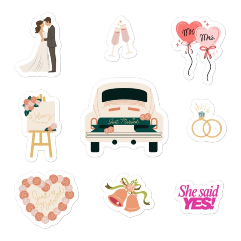 Engegment Sticker Wedding Sticker Pack: Engagement, Rings, Just Married - Etsy