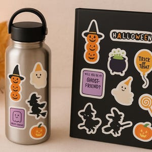 Halloween Stickers  Cute Spooky Stickers Pack | Pumpkin Ghost Bat Witch Vinyl Decals | Halloween Stickers for Laptop, Water Bottle, Planner